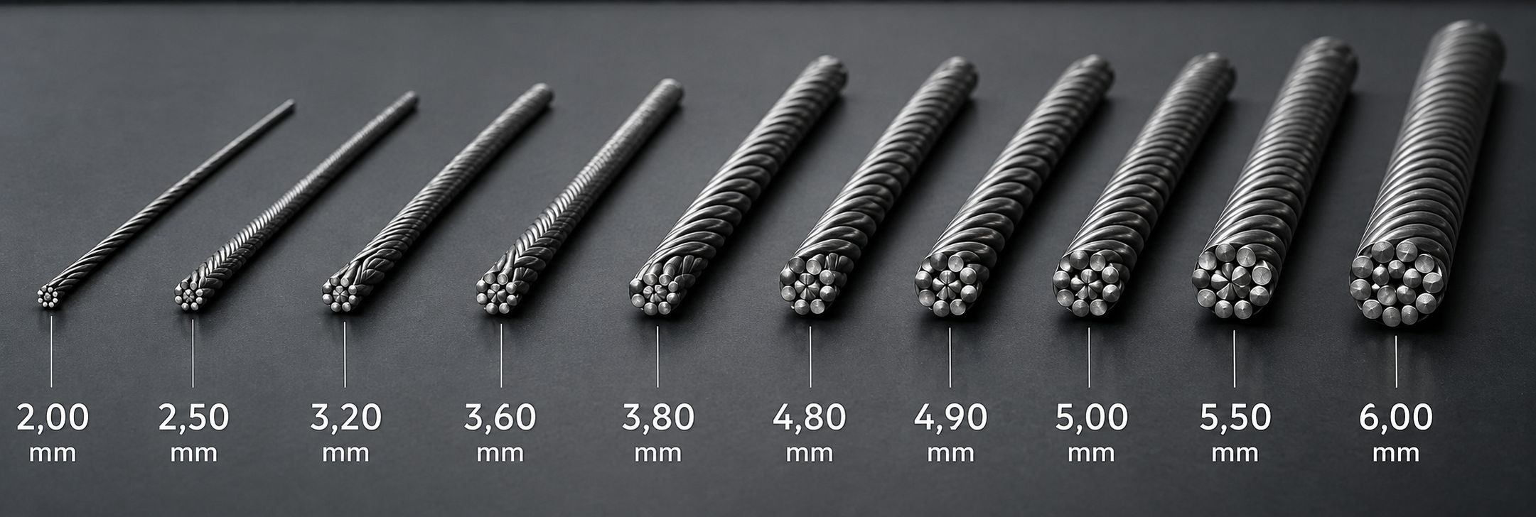 Diâmetros disponíveis de eixo flexível: 2,00 a 6,00 mm